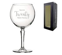Personalised Engraved 20th Birthday Hudson Gin and Cocktail Glass, Name's 20 Years Young, Gift for Her, Delicate Font, 650ml or 23oz Hudson Gin Balloon, Engraved in The UK