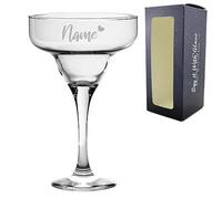 Personalised Engraved 295ml Margarita Cocktail Glass with Name with Heart Design, Personalise with Any Name for Any Occasion, Gift Box Included, Laser Engraved