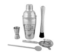 Personalised Engraved 5 Piece Cocktail Shaker Set in Silver, Add Any Message for Anyone