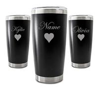 Personalised Engraved 500ml Black Travel Cup with Name and Heart Design, Personalise with Any Name