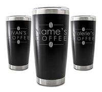 Personalised Engraved 500ml Black Travel Cup with Name's Coffee Design, Personalise with Any Name