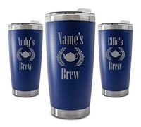 Personalised Engraved 500ml Dark Blue Travel Cup with Name's Brew Design, Personalise with Any Name