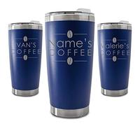 Personalised Engraved 500ml Dark Blue Travel Cup with Name's Coffee Design, Personalise with Any Name