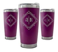 Personalised Engraved 500ml Dark Purple Travel Cup with Deco Initials Design, Personalise with Any Initials or Letters