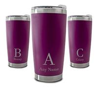 Personalised Engraved 500ml Dark Purple Travel Cup with Initial and Name Design, Personalise with Any Initials or Letters
