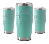 Personalised Engraved 500ml Mint Travel Cup with Floral Square Design, Personalise with Any Message or Name