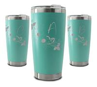 Personalised Engraved 500ml Mint Travel Cup with Floral Wreath Design, Personalise with Any Letter or Initial