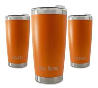 Personalised Engraved 500ml Orange Travel Cup with Name at The Bottom, Personalise with Any Name