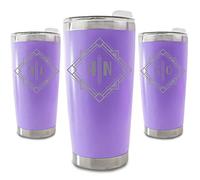 Personalised Engraved 500ml Purple Travel Cup with Deco Initials Design, Personalise with Any Initials or Letters