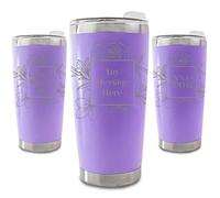 Personalised Engraved 500ml Purple Travel Cup with Floral Square Design, Personalise with Any Message or Name