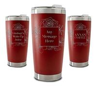 Personalised Engraved 500ml Red Travel Cup with Floral Square Design, Personalise with Any Message or Name