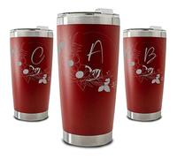 Personalised Engraved 500ml Red Travel Cup with Floral Wreath Design, Personalise with Any Letter or Initial