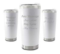 Personalised Engraved 500ml White Travel Cup, Personalise with Any Message