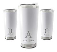 Personalised Engraved 500ml White Travel Cup with Initial and Name Design, Personalise with Any Initials or Letters