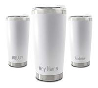 Personalised Engraved 500ml White Travel Cup with Name at The Bottom, Personalise with Any Name