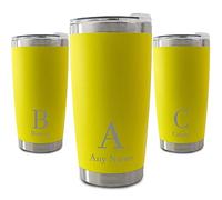 Personalised Engraved 500ml Yellow Travel Cup with Initial and Name Design, Personalise with Any Initials or Letters