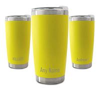Personalised Engraved 500ml Yellow Travel Cup with Name at The Bottom, Personalise with Any Name
