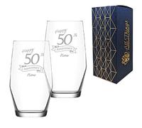 Personalised Engraved 50th Anniversary Glass Set of Two, Ella Highball 16.7oz Glass, Engraved in The UK, Personalise with Any Name, Thoughtful Customised Gift