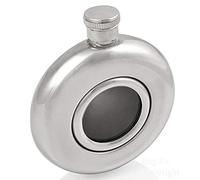 Personalised Engraved 5oz Round Hip Flask with Clear Front. Distinctive Gift.