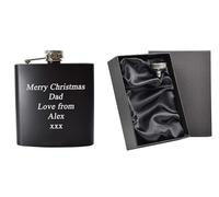 Personalised Engraved 6oz Hip Flask Gift Set | Complete with Luxury Gift Box & Funnel | Perfect for Christmas, Birthday, Fathers Day, Wedding Present etc (Black)