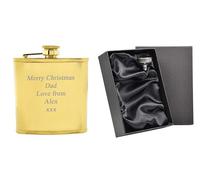 Personalised Engraved 6oz Hip Flask Gift Set | Complete with Luxury Gift Box & Funnel | Perfect for Christmas, Birthday, Fathers Day, Wedding Present etc (Gold)