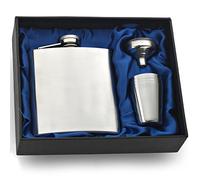 Personalised Engraved 6oz Hip Flask Gift Set, with Funnel and Four Cups in Presentation Box - Genuine 'Charles Hendon'