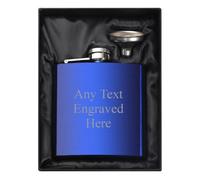 Personalised Engraved 6oz Shiny Blue Hip Flask (Times, Silk Box)