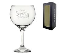 Personalised Engraved 70th Birthday Gin and Cocktail Glass, Name's 70 Years Young, Gift for Grandma, Mum, Nan, Delicate Font, 640ml or 22.5oz Cubata Gin Balloon, Engraved in The UK