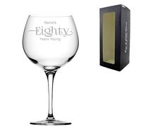 Personalised Engraved 80th Birthday Gin and Cocktail Glass, Name's 80 Years Young, Gift for Grandma, Mum, Nan, Sweeping Font, 680ml or 24oz Primeur Gin Balloon, Engraved in The UK