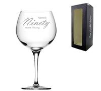 Personalised Engraved 90th Birthday Gin and Cocktail Glass, Name's 90 Years Young, Gift for Grandma, Mum, Nan, Handwritten Font, 680ml or 24oz Primeur Gin Balloon, Engraved in The UK