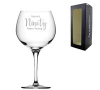 Personalised Engraved 90th Birthday Gin and Cocktail Glass, Name's 90 Years Young, Gift for Grandma, Mum, Nan, Delicate Font, 680ml or 24oz Primeur Gin Balloon, Engraved in The UK