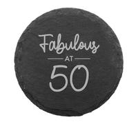 Personalised Engraved ‘Age’ Slate Coaster | Birthday Gift for Daughter Sister | Present For Mum Auntie | Drinkware For Special Occasions | Milestone Ages 18, 21, 30, 40, 50 (Fabulous At 50)