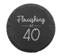 Personalised Engraved ‘Age’ Slate Coaster | Birthday Gift for Daughter Sister | Present For Mum Auntie | Drinkware For Special Occasions | Milestone Ages 18, 21, 30, 40, 50 (Flourishing At 40)