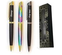Personalised Engraved Ballpoint Pen - Custom Name or Message - Luxury Black Metal Pen with Gold Trim - Elegant Gift for Men, Women, Graduation, Birthday, Retirement, Business - Free Engraving