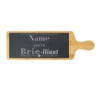 Personalised Engraved Bamboo and Slate Slate Cheeseboard with Name You're Brie-lliant Design, Personalise with Any Name, Perfect for Any Cheese Lover for Any Occasion