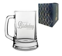 Personalised Engraved Beer Mug Tankard with Happy Birthday Name Design, Gift Boxed, Personalise with Any Name