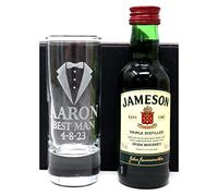 Personalised Engraved Best Man Shot Glass & Miniature Alcohol Gift Set - Wedding Design For Usher, Groomsman & Groom (Irish Whiskey 40% vol/No Gift Box)