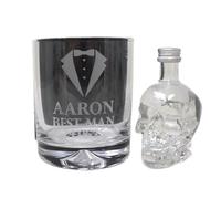 Personalised Engraved Best Man Wedding Glass Tumbler & Miniature Alcohol Gift Set For Usher | Groomsman | Groom | Father of the Bride | (Skull Vodka 40% vol/No Gift Box)