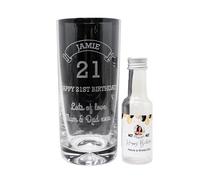 Personalised Engraved Birthday Age Design Highball Glass & Balloons Photo Miniature Alcohol Bottle Gift Set | 21st Birthday Glass For Boys | 18th Birthday Glasses For Girls | (Vodka / No Gift Box)