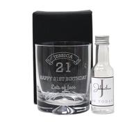 Personalised Engraved Birthday Age Glass Tumbler & Initial Miniature Bottle of Alcohol Gift Set | 30th Glass | Mum's 40th | Dad's 50th | (Vodka/Cardboard Gift Box) 37.5% vol