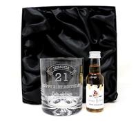 Personalised Engraved Birthday Age Glass Tumbler & Photo Balloons Miniature Bottle of Alcohol Gift Set | Dad's 40th | Mum's 50th | Grandad's 60th | (Spiced Rum/Silk Lined Gift Box) 35% vol