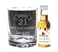 Personalised Engraved Birthday Age Glass Tumbler & Photo Balloons Miniature Bottle of Alcohol Gift Set | Dad's 40th | Mum's 50th | Grandad's 60th | Nan's 70th | (Spiced Rum/No Gift Box) 35% vol
