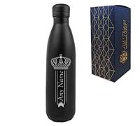 Personalised Engraved Black 500ml Thermal Bottle, Personalise with Any Name with Crown Design