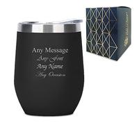 Personalised Engraved Black Insulated Travel Cup, Personalise with Any Message for Any Occasion, Stylize with a Variety of Fonts, Gift Box Included, Laser Engraved