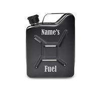 Personalised Engraved Black Jerry Can Hip Flask with Fuel Design, Personalise with Any Name