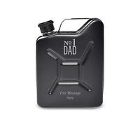 Personalised Engraved Black Jerry Can Hip Flask with No.1 Dad Design, Personalise with Any Message