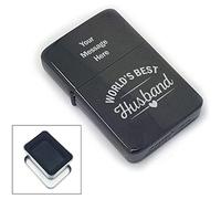 Personalised Engraved Black Lighter with World's Best Husband Design, Gift Boxed, Personalise with Any Message, Perfect for Valentines, Anniversaries