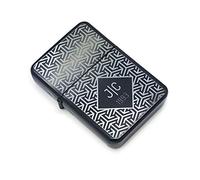 Personalised Engraved Black Painted Lighter, with Box Illusion Pattern. Add Any Initials and Birth Year. Comes with Soft Lined Metal Tin Gift Box for Presentation.