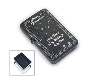 Personalised Engraved Black Painted Lighter, with Let it Snow Christmas Design, Add Any Message in a Choice of Fonts. Comes with a Soft Lined Metal Tin Gift Box for Presentation.