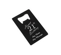 Personalised Engraved Black Stainless Steel Card Bottle Opener, Happy 21st Birthday Design, Pocket Wallet Portable Bottle Opener, Birthday Gift, Gift for Him, Home Bar Accessories, Engraved in The UK